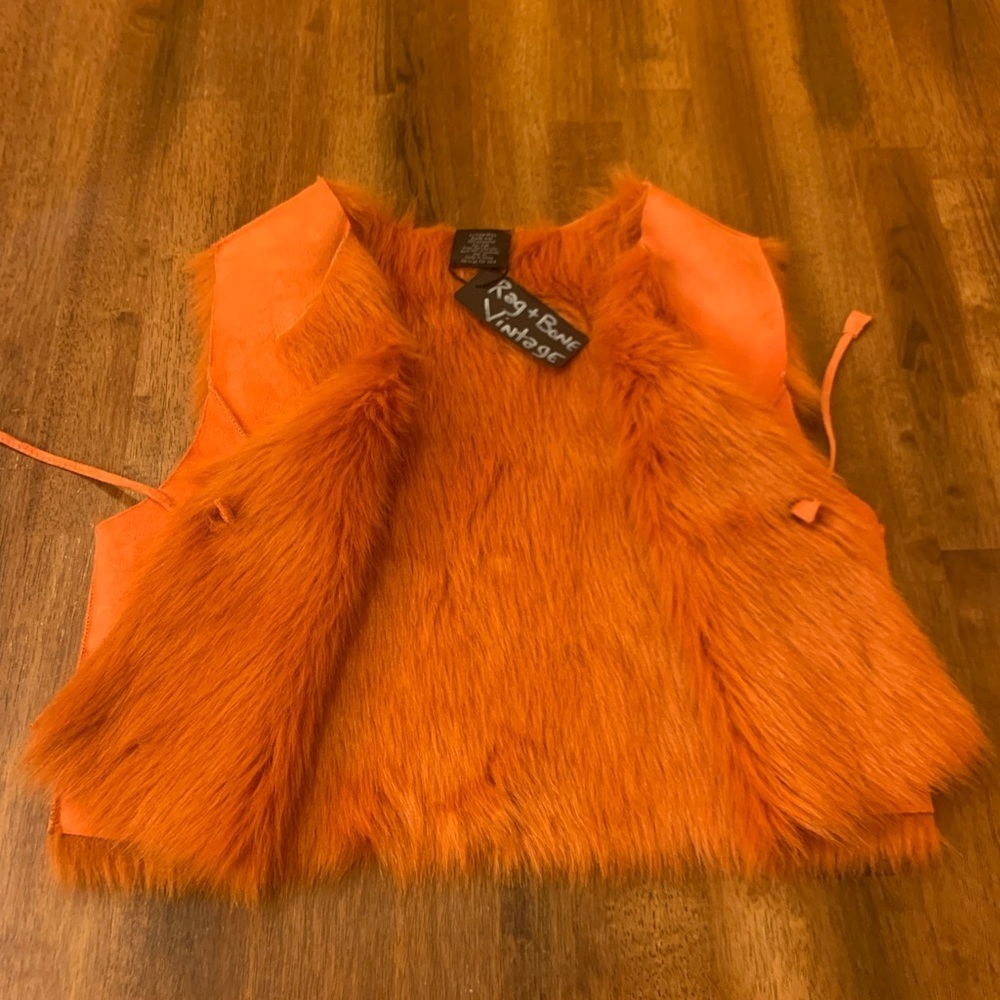 Rag & Bone faux suede fur vest Medium Orange front tie closure Vintage Bohemian - Picture 3 of 8